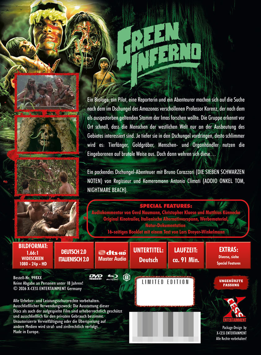 GREEN INFERNO (Blu-Ray) - Mediabook (wattiert) - Limited 222 Edition + Bolus-DVD