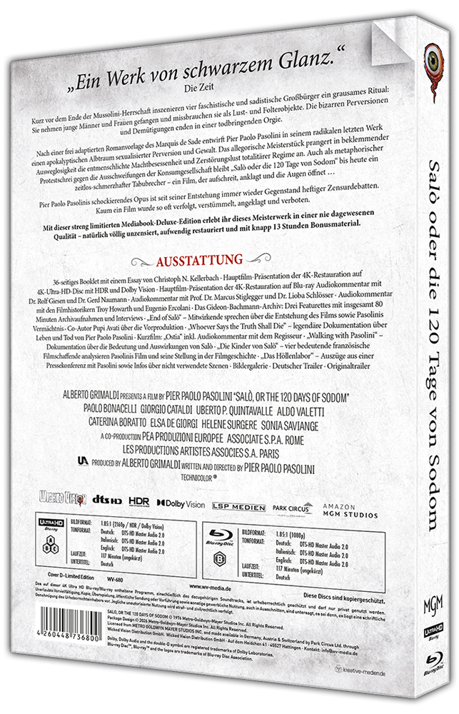SALO ODER DIE 120 TAGE VON SODOM (4K UHD+2Blu-Rays) - Cover D - Mediabook - Limited 333 Edition