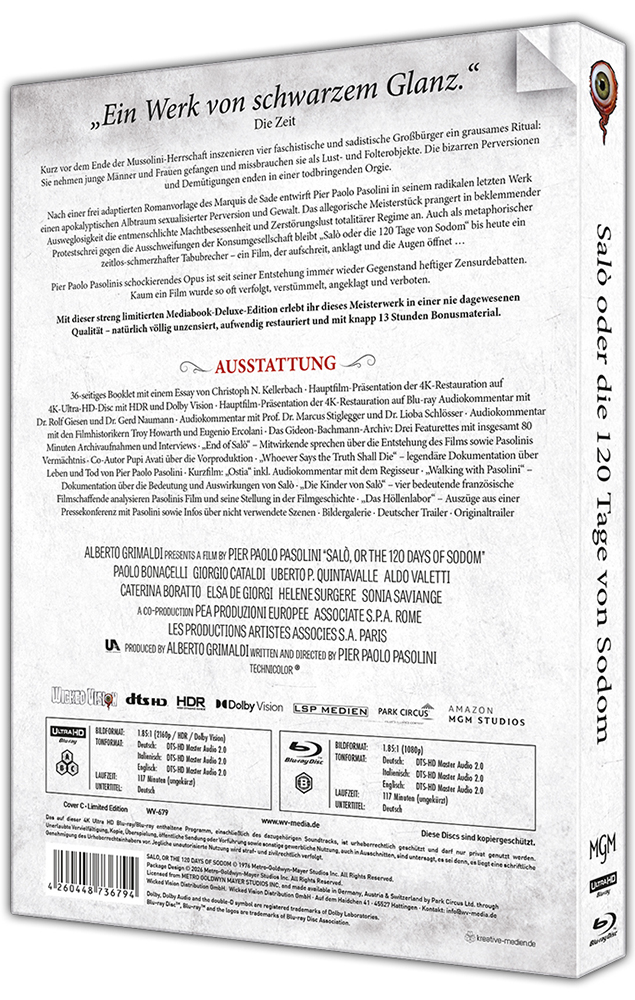 SALO ODER DIE 120 TAGE VON SODOM (4K UHD+2Blu-Rays) - Cover C - Mediabook - Limited 333 Edition