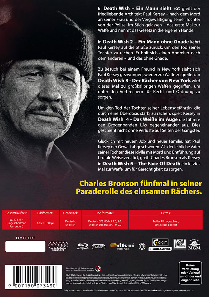 DEATH WISH 1-5 (Blu-Ray) (5Discs) - Mediabook - Limited Edition - Uncut